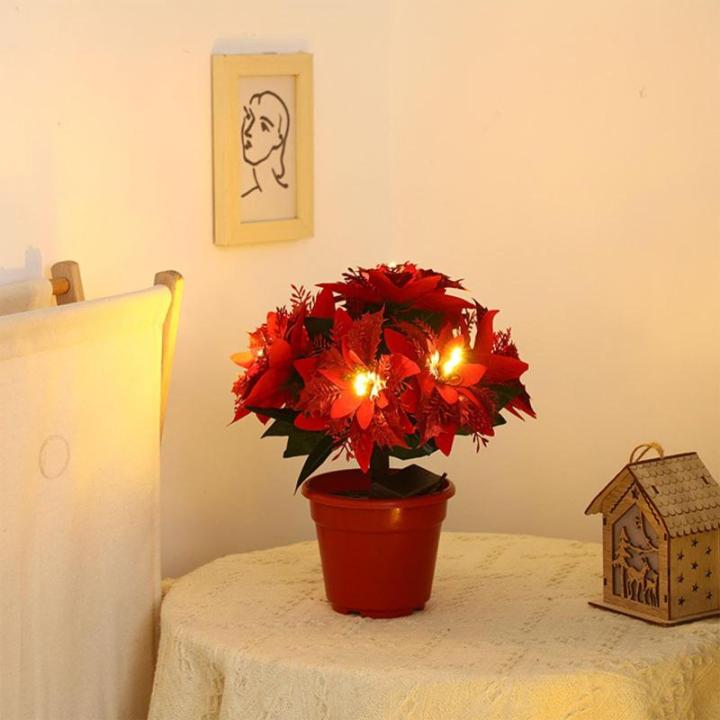 Künstlicher Weihnachtsstern Im Topf mit Licht, Künstliche Bonsai-Blume, Topfpflanze mit Topf für Weihnachtsfeier, Weihnachten, Urlaub, Zuhause, Esstisch, Büro, (A)