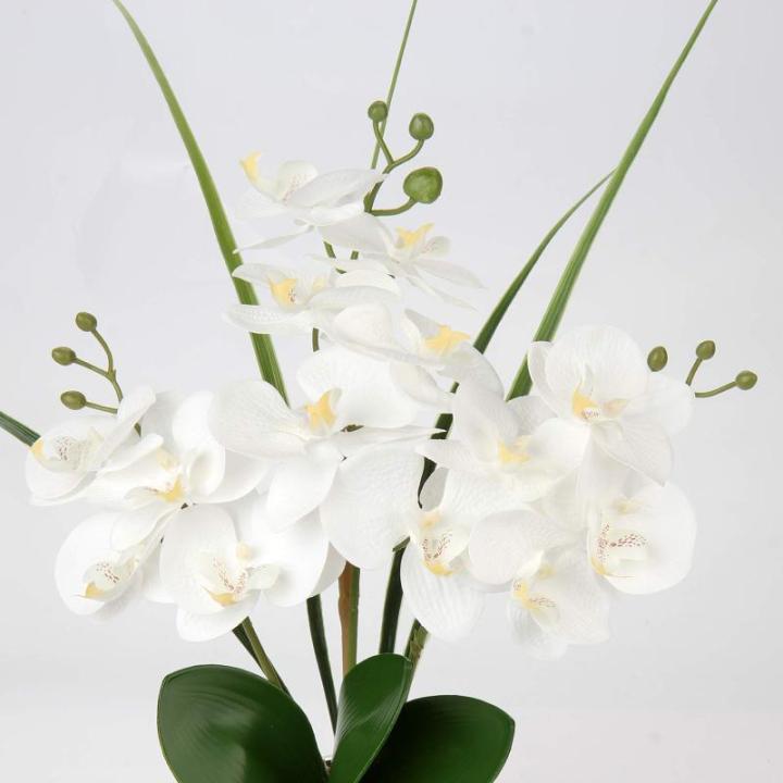 Kunstblumen Orchidee Künstliche Kunstpflanze Phalaenopsis Weiß Blumen Deko Höhe 49 cm, Fest verankert im Keramiktopf