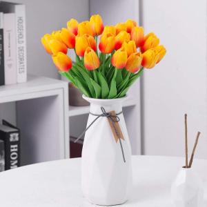 , , tulp, latex materiaal, voelt echt aan voor bruiloftskamer, thuis, hotel, feestdecoratie en doe-het-zelf decoratie (zonsondergang rood, 10 stuks)