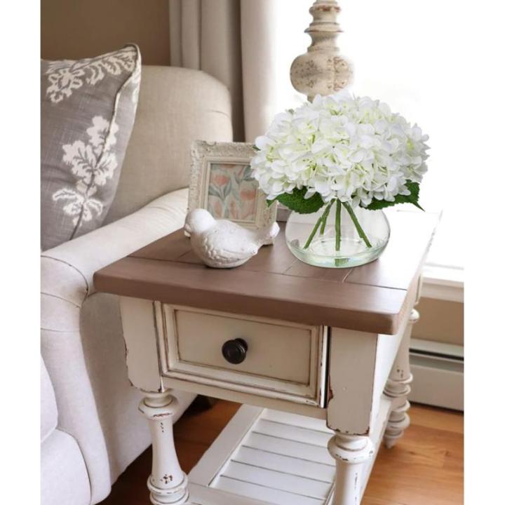 met 4 hortensia's in glazen vaas, kunstmatige hortensia, 3D-print, echt aanvoelend, ziet eruit als echte hortensia, voor bruiloft, thuis, hotel, feest, bloemenarrangement