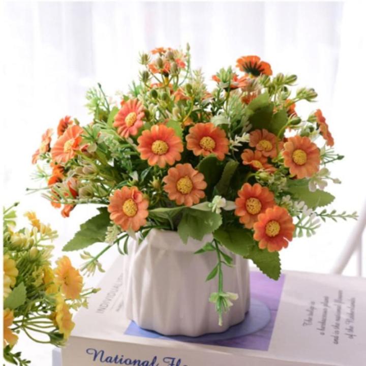Kunstblumen Künstliche Topfblumen，Kleine Bonsai für Hochzeit Zuhause Schreibtisch Tischplatte Outdoor，Mehrfarbig（Weiße Keramikvase） für jeden Anlass