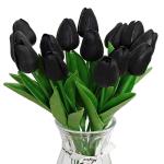 12 stuks zwarte kunstrozen, enkele bloemen met lange steel, zwarte kunstrozen, kunstrozen, voor bruiloft, feesten, tuin en woondecoratie (zwarte rozen)