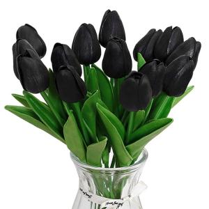 12 stuks kunsttulpen, kunsttulpen, , enkele bloemen met lange steel, namaakbloemen, voor bruiloft, feesten, tuin en woondecoratie (zwarte tulpen)