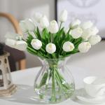 20 stuks PU Real Touch Latex Kunstmatige tulpen neptulpen bloemen boeketten bloemenarrangement voor huis kamer bruiloftsboeket middenstuk, wit