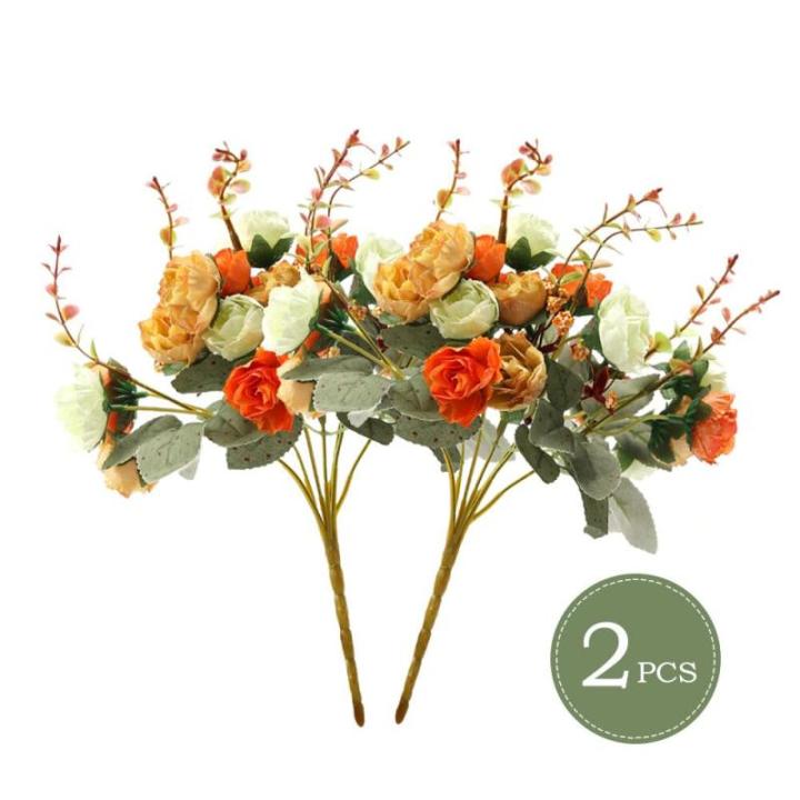 21 kunstzijden rozen, 2 bundels , decoratieve kleine boeketten , kunstboeket, realistisch plastic boeket voor huis, feest, taartdecoratie