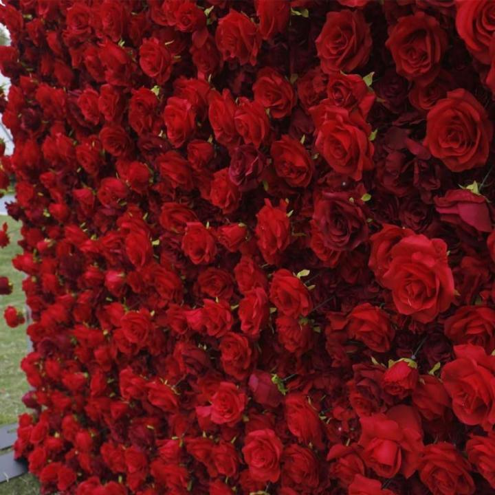 Blumenwandpaneel Rote Rose – Künstliche Blumenpaneele Für Wandhintergrund, Dunkelrote 3D-Blumenmatte, Seidenrose, Hortensie Für Zuhause, Party, Hochzeit, Geburtstag, Fotohinte