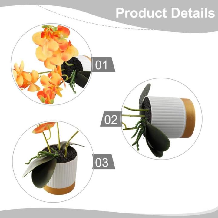 Künstliche Blume, Phalaenopsis-Bonsai-Dekoration, künstliche Orchidee, lebensechte künstliche Blume, Display in Weißgold-Topf (orange)