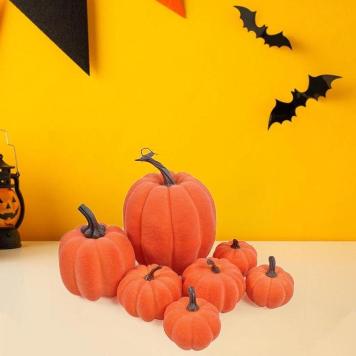 7 stuks kunstpompoenen, kunstpompoenen, Halloween-pompoenen, namaakpompoen voor Halloween-decoratie, festival, boerderij, keukentafel, oranje