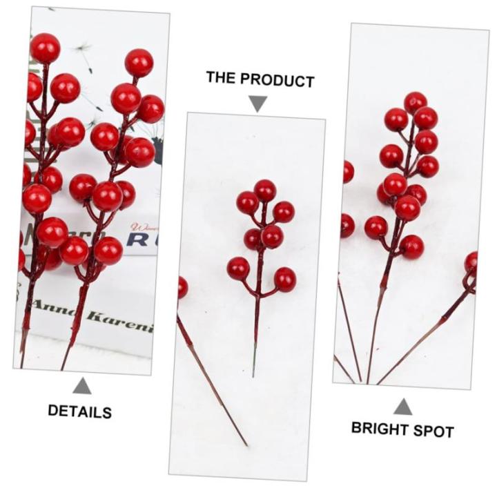 40 STK Simulation Rote Fruchtgabel Holly Beeren Stammt Künstliche Beerenstiele Künstliche Stechpalmenbeeren Weihnachtskranz Beere Gefälschte Beerenstiele Roter Beerenkranz Schau