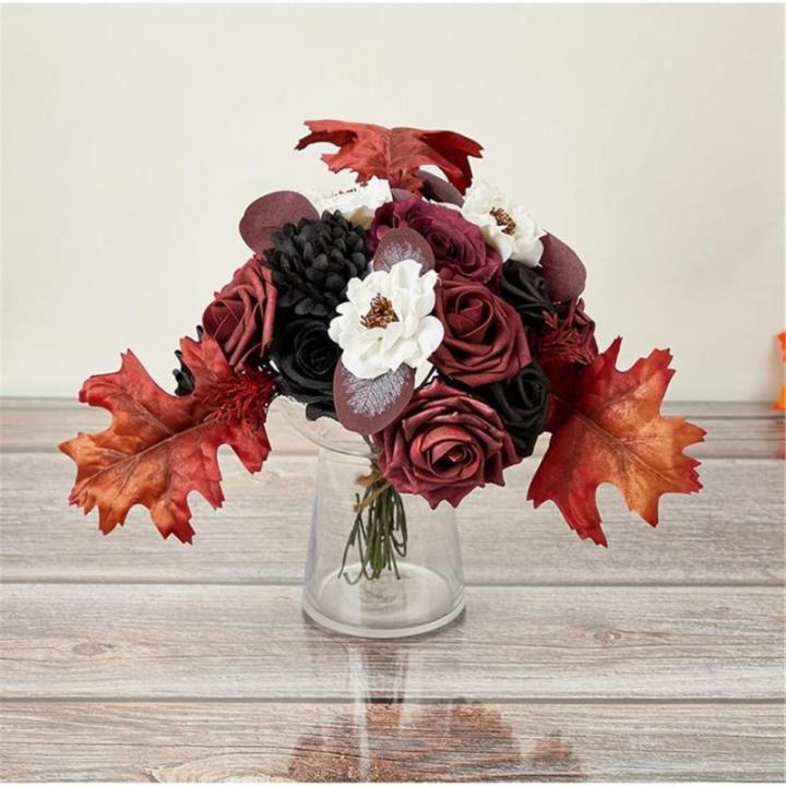 Schwarzes Blumenarrangement, Halloween-Party-Mittelstücke, Blumenarrangement, künstliche Blattsträuße für Fotografie-Requisiten