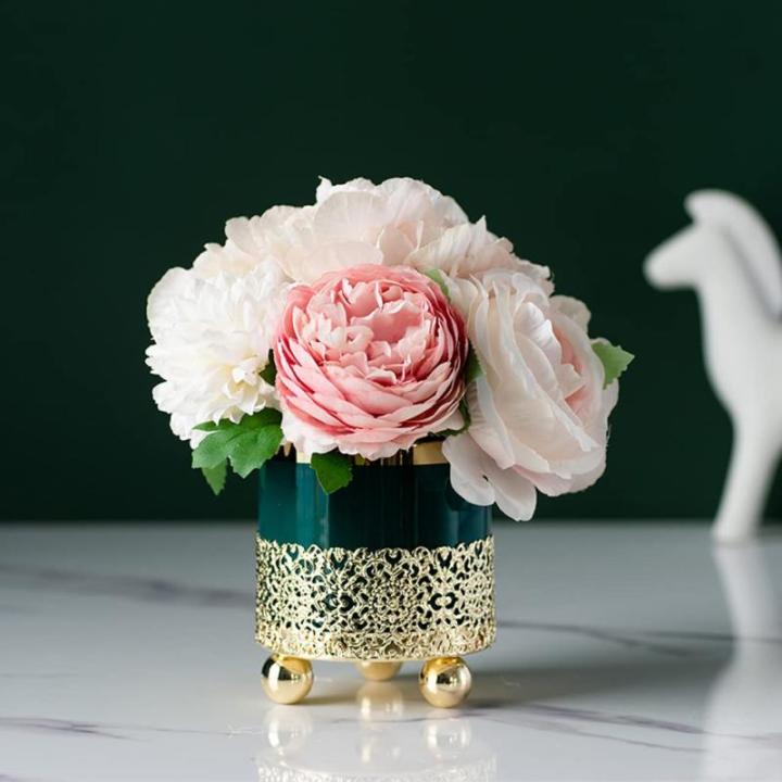 Kunstblumen Künstliche Blumen mit Vase, künstliche Blumen im Keramiktopf, Simulationsblume, Tischdekoration, Zubehör, künstliche Pflanze für jeden Anlass