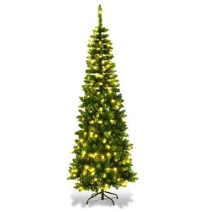 Kerstboom met warmwitte ledverlichting, kunstkerstboom met klapsysteem en metalen standaard, pvc-naalden, kunstboom, kerstgroen, 225 cm, 135/200/225 cm