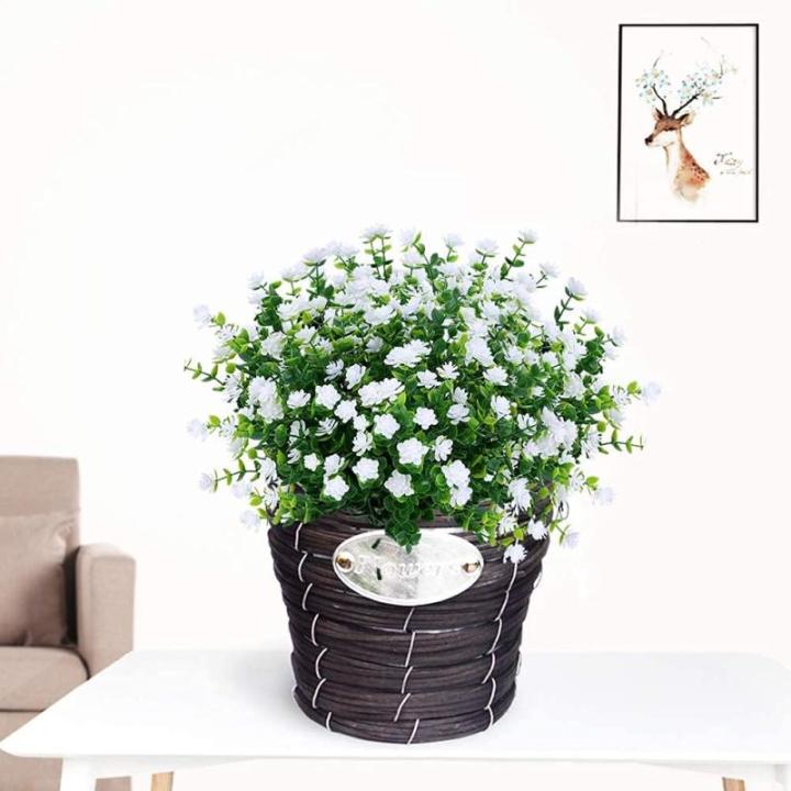 Kunstbloemen voor buiten, uv-bestendig, , bloemen in grote hoeveelheden voor het ophangen van plantenbakken, buiten, veranda, vaas, thuis, raamdecoratie, 6 bundels, wit