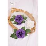 Kunstbloemen, rozen, 25 stuks, kunstrozen met stelen, doe-het-zelf decoratie, bruidsboeketten, Valentijnsdag, Moederdag, bruiloftsfeest, babyshower, woondecoratie, donkerpaars
