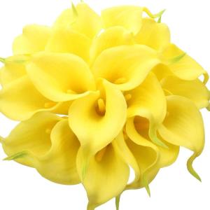 20 stuks kunstbloemen Calla lelie, bruid, latex, ware aanraking, familie, decoratie, feest, bruiloft, hotel, decoratie, boeket (geel)