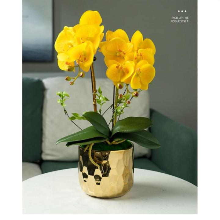 Kunstblumen Gefälschte Orchideenblumen in vergoldeter Keramikvase, künstliche Pflanzen, Bonsai-Seidenblumen für Zuhause, Büro, Balkondekoration für jeden Anlass