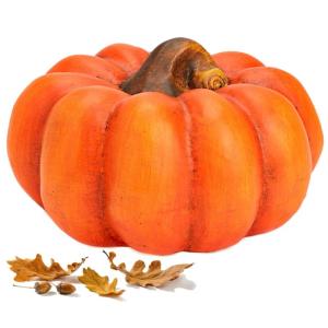 Zierkürbis orange als große Herbst-Deko in 19 cm - Keramik Deko-Kürbis als wetterfeste Outdoor Gartendeko - Kürbis-Deko als Erntedankfest Zimmer-Deko oder draußen Haustür Hal