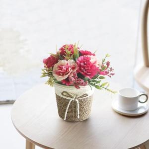 bonsai, imitatie bloemen planten, kunststoffen mini kunstbloemplant met rotan pot voor thuis, bruiloft, feest, kantoor, tafelmiddelpuntendecoratie (rood)