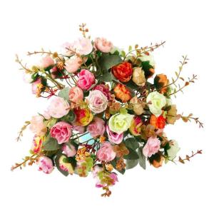 21 kunstzijden rozen, 2 bundels , decoratieve kleine boeketten , kunstboeket, realistisch plastic boeket voor huis, feest, taartdecoratie
