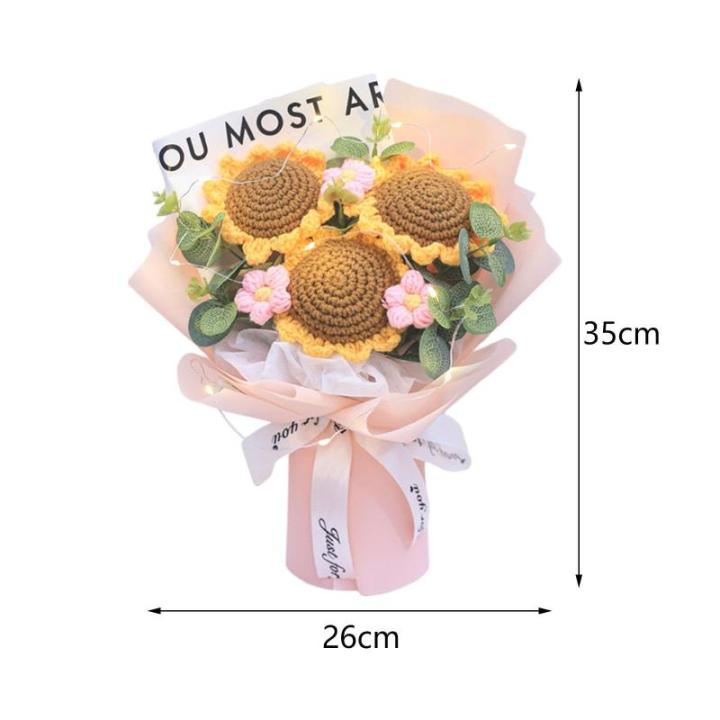 Led-gehaakte Boeket van kunstbloemen, handgemaakt gebreid kunstboeket voor Valentijnsdag, roze
