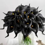 24 Stück Schwarze Calla-Lilien-Blumen, künstlich für Dekorationen, Schwarze künstliche Blumen, Calla-Lilien-Blumenstrauß für Hochzeit, Tafelaufsätze, Blumen-Dekoration, Heim