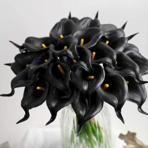 24 Stück Schwarze Calla-Lilien-Blumen, künstlich für Dekorationen, Schwarze künstliche Blumen, Calla-Lilien-Blumenstrauß für Hochzeit, Tafelaufsätze, Blumen-Dekoration, Heim
