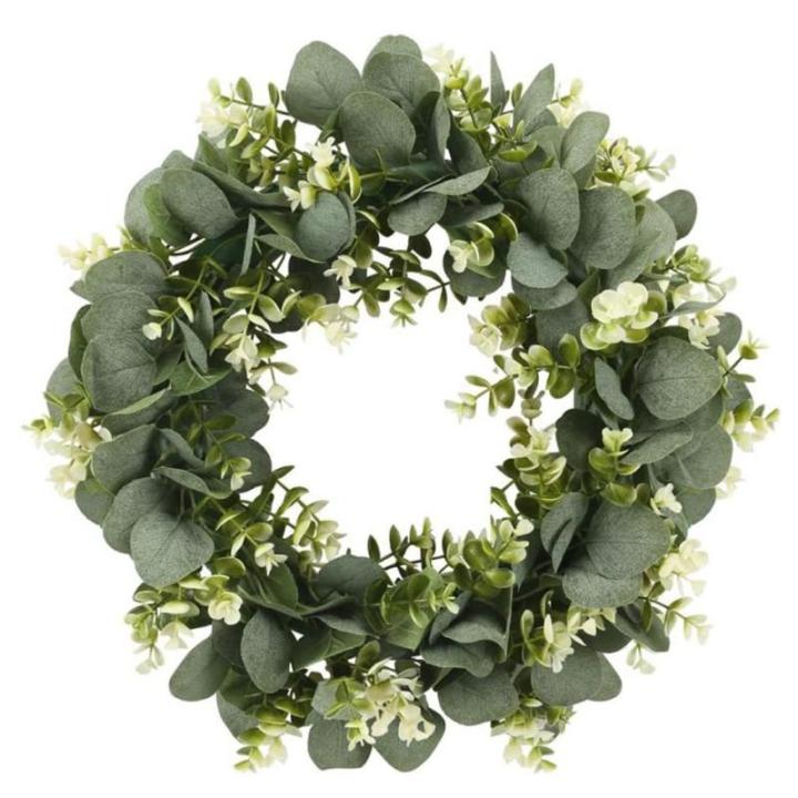 Künstlicher Eukalyptuskranz für Haustür, Herbstkranz Grüne Blattkranzgirlande für Fenster Hochzeit Home Veranda - 40 cm