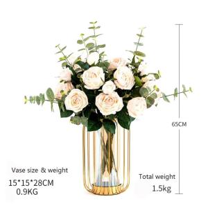 Kunstblumen Künstliche Blumen mit Vase, Tischpflanzen, Kunstseidenrose, künstliche Pflanzen, Arrangement, Innendekoration, Leichter Luxus für jeden Anlass