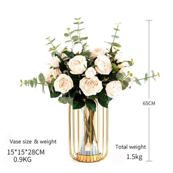 Kunstblumen Künstliche Blumen mit Vase, Tischpflanzen, Kunstseidenrose, künstliche Pflanzen, Arrangement, Innendekoration, Leichter Luxus für jeden Anlass