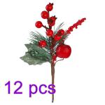Weihnachtsstiele mit weißen Beeren, 12 Stück, künstliche immergrüne Kiefer(Red)