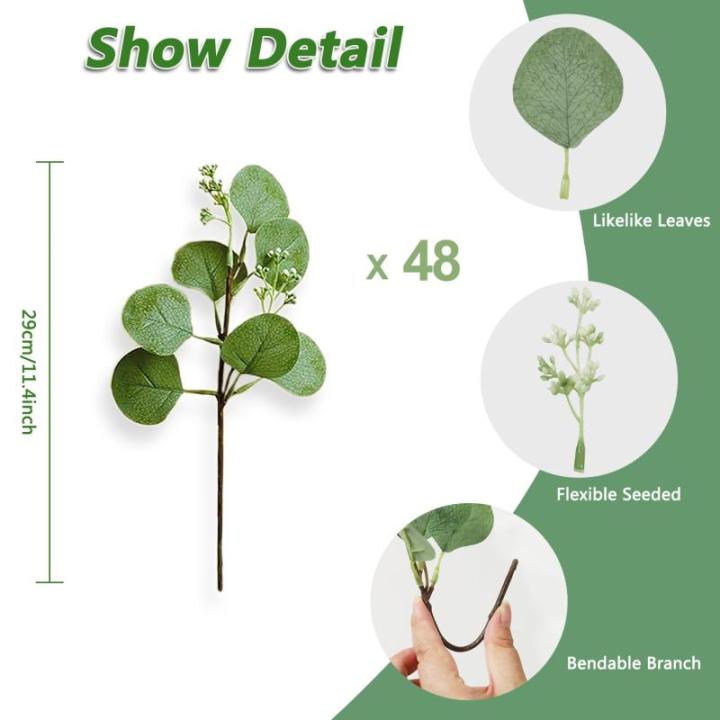 eucalyptus decoratie simulatie groene eucalyptus laat takken zilveren dollars eucalyptus plant bulk voor bruiloft, tuin, huis, kantoor decoratie (groen, 48 stuks)