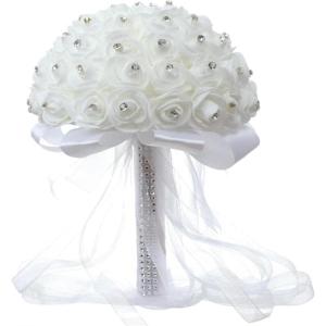 Hochzeitsstrauß for die Braut mit künstlichen Blumen, Blumenstraußband mit Strasssteinen, Ornament for Hochzeit, Verlobung, Zeremonie, Party-Dekoration, künstlich
