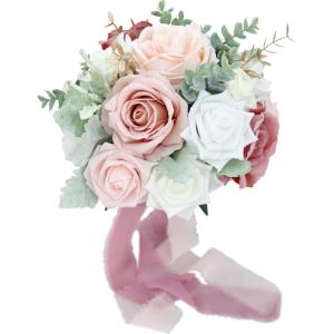 Künstlicher Rosenblumenstrauß mit grünen Blättern, gefälschte Seidenblumen