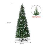 Kunstpotlood, kerstboom met dennenappels, sneeuwbedekte dennenboom met metalen standaard, pvc-naalden, kunstboom, kerstklapsysteem, 180 cm