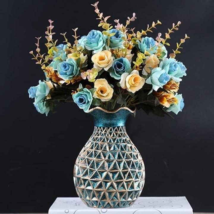 Kunstblumen Künstliche Blumen mit Topf, künstliche Seidenrose mit Harzvase für Heimbüro-Dekoration, Tischdekoration, Badezimmer-Ornamente für jeden Anlass