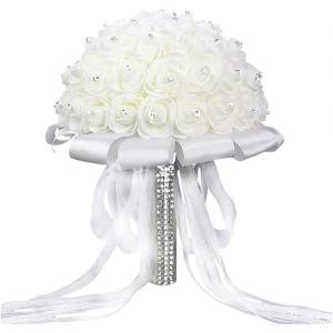 Hochzeitsstrauß for die Braut mit künstlichen Blumen, künstliche Hochzeitssträuße, handgemachte Rosenblüten, Strasssteine, Brautjungfern, Hochzeitsstrauß, Hochzeitsaccessoir