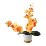 Künstliche Blume, Phalaenopsis-Bonsai-Dekoration, künstliche Orchidee, lebensechte künstliche Blume, Display in Weißgold-Topf (orange)