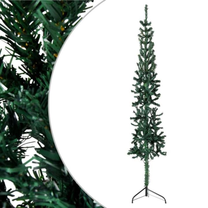 Kunstkerstboom, groen, 180 cm hoog, pvc-materiaal, halve kerstboom, ruimtebesparend, voor binnen en buiten, economische kerstdecoratie, feestelijke dagen