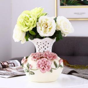 Dekorative Dekoration für Zuhause: Blumenarrangements im chinesischen Stil, getrocknete Blumen, TV-Schrankdekoration, Kunsthandwerk, Keramik (Hellgelb, M)