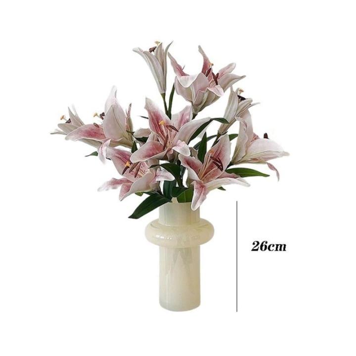 Kunstblumen Rosa Eva-Lilienstrauß – lebensechte künstliche Blumen in Einer Keramikvase für Wohnzimmer, Hochzeitsfeiern und Heimdekoration für jeden Anlass