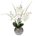 Kunstblumen Orchidee Künstliche Kunstpflanze Phalaenopsis Weiß Blumen Deko Höhe 49 cm, Fest verankert im Keramiktopf