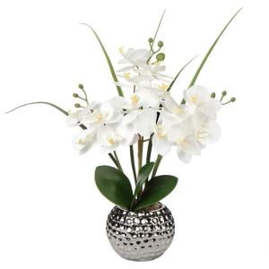 Kunstblumen Orchidee Künstliche Kunstpflanze Phalaenopsis Weiß Blumen Deko Höhe 49 cm, Fest verankert im Keramiktopf