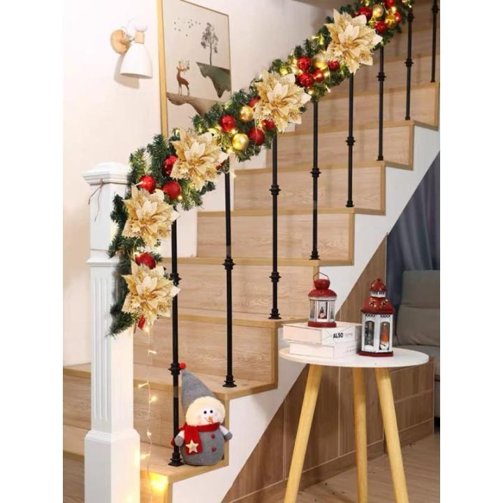 Kunstbloemen, 15 stuks, 14 cm, glitter, kerstbloemen met clips, stammen, kerstboom, ornamenten voor doe-het-zelf kransen, slinger, huis, feest, vakantie, decoratie, goud