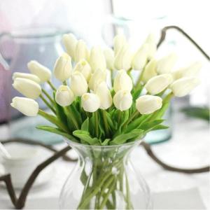 Künstliche Tulips Blumen Real Touch Tulips gefälschte Holland PU Bouquet Latex Blume Weiß für Hochzeitsfeiern Büro Home Küchendekoration 30pcs (rein weiß), 1