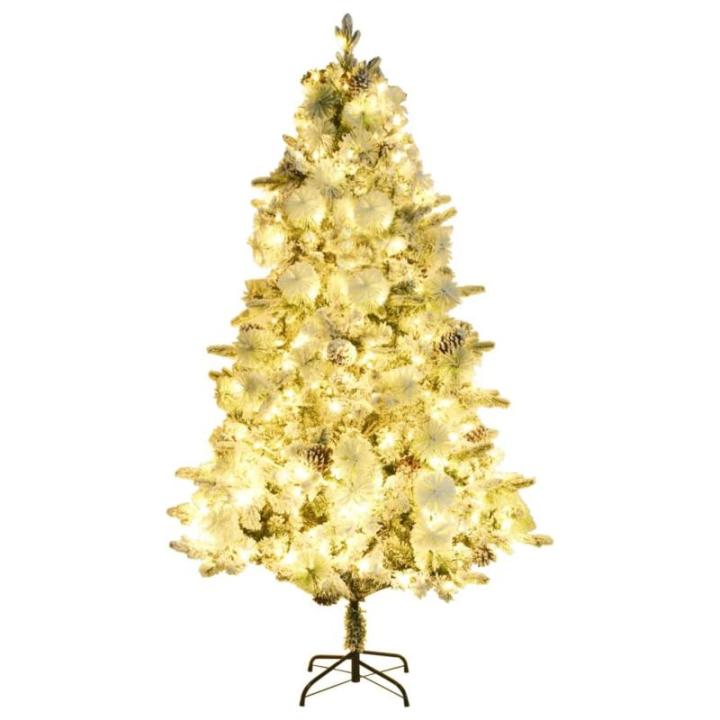 Weihnachtsbaum mit Beleuchtung Schnee und Zapfen 225 cm PVC&PE Christbaum Dekobaum Kunstbaum mit Ständer Tannenbaum Weihnachten Künstlicher Weihnachtsbaum für Weihnachtsdeko