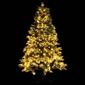 Künstlicher Weihnachtsbaum mit LED Beleuchtung Weihnachtsbaum mit Schnee mit Tannenzapfen Grün und Weiß PVC 195 x 105 cm