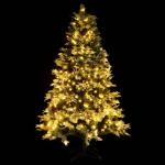 Künstlicher Weihnachtsbaum mit LED Beleuchtung Weihnachtsbaum mit Schnee mit Tannenzapfen Grün und Weiß PVC 225 x 120 cm