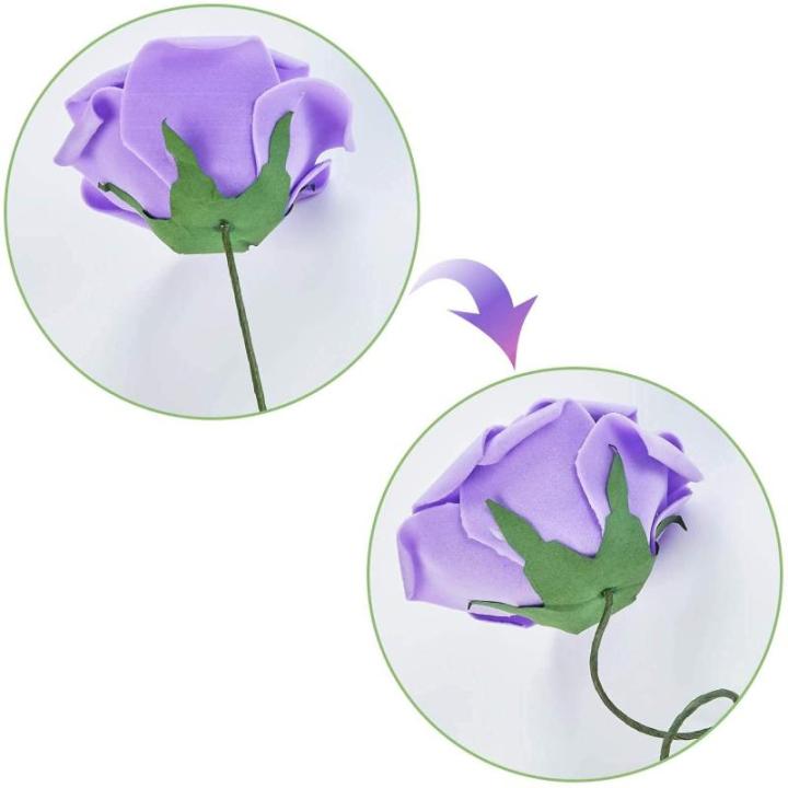 Kunstbloemen, rozen, 25 stuks, kunstrozen met steel, doe-het-zelf decoratie, voor bruiloft, boeketten, bruid, woondecoratie, serie violet