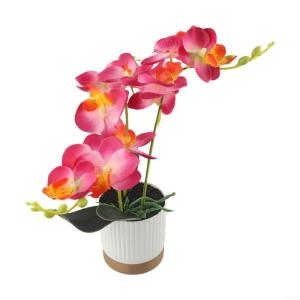 Künstliche Blume Phalaenopsis Bonsai Dekoration Künstliche Orchidee Blume lebensechte künstliche Blume Display in Weißgoldrand Topf (Rose Red)