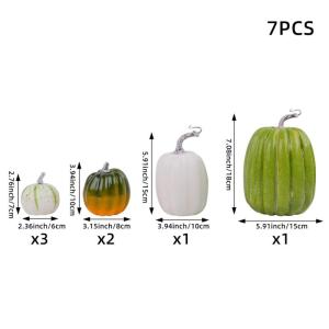 7 Stück Kürbisse, Thanksgiving-Kürbis-Dekorationen, Verschiedene Größen, künstliche Schaumstoff-Ernte-Herbst-Dekoration, künstliche Kürbisse, Dekorationen für den Innenber
